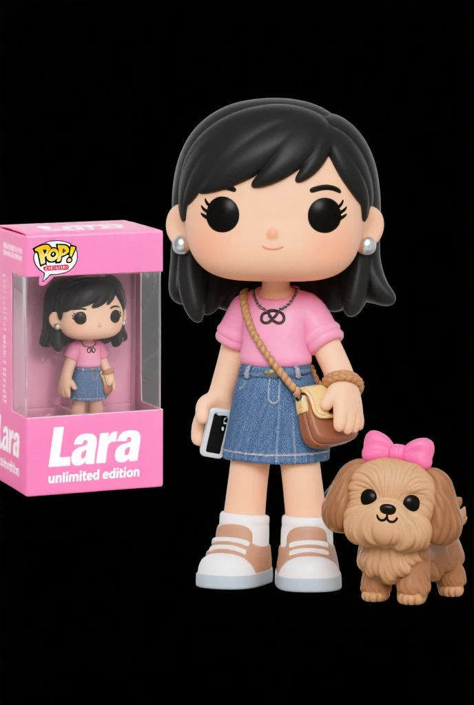 Straight hair doll in shorts and blouse holding Stitch and the letter B on her clothes