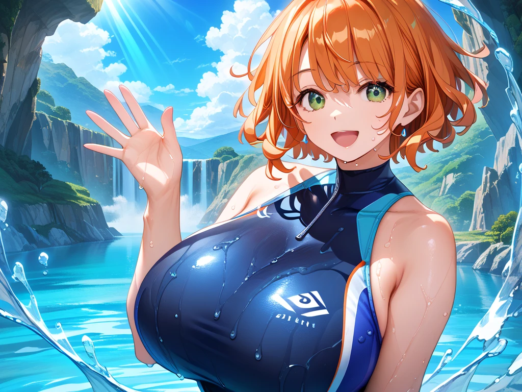 1girl,asuna yuuki,bikini ,brown eyes,brown hair ,closed mouth,collarbone,medium breasts ,long hair,looking at viewer,navel,red bikini ,smile,solo,swimsuit ,very long hair, background,
