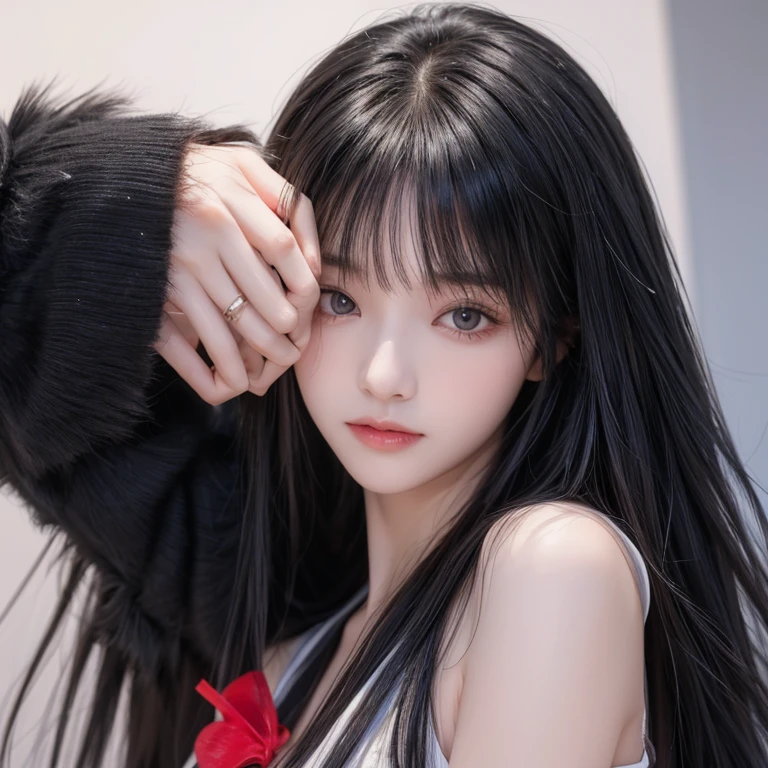 (masuter piece:1.3)、(8K、Photorealsitic、Raw photography、top-quality: 1.4)、12year old、(A 12-year-old girl)、beautiful countenance、baby-face,(Lifelike face)、(A dark-haired、Long straight hair:1.3)、Beautiful hairstyle、realisticeyes、Beautiful details、(real looking skin)、Beautiful skins、absurderes、enticing、超A high resolution、A hyper-realistic、high-detail、the golden ratio