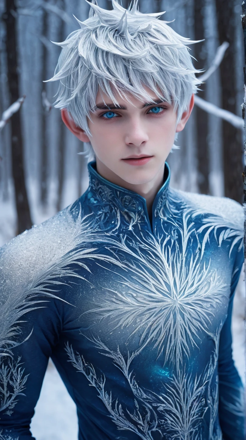 (Jack Frost: 1.6), full full body shots photorealistiic young man, 18 years old, milk white skin, blue eyes, white hair, shirtless, 6-pax abs, (full body shot), young boy, 18 years old, beutiful, perfect, milk white skin, slim body, very detailed blue eyes, very pale skin, barefoot in a snow forest, winter. (masterpiece:1.4, best quality), (intricate detail), Unity 8k wallpaper, Ultra Detailed, (abstract art:1.2), (Anato Finnstark style:1.3), boy from another dimension, a symphony of iridescent colors merging and shifting seamlessly, dynamic pose with rotating patterns of energy around you, a mix of determination and serenity in his expression, a general feeling of transcendence and exploration, consumed by inner darkness, empty waiting you, (Beautiful cosmic eyes), perfect lighting, perfect shading, (Children face), naked and nude