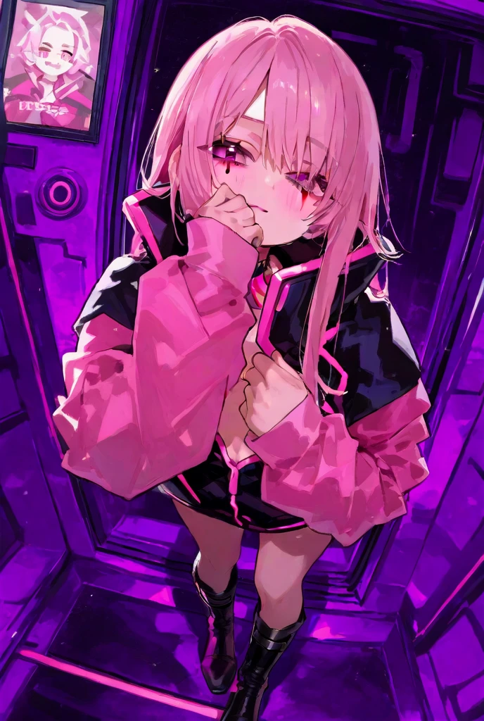 Masterpiece, Best Quality, Highly detailed, illustration, absurdres, street fighter, doll suit, shadaloo doll, girls, multiple girls, expressionless, blank eyes, red gloves, emotionless, black latex, corrution, mind control, female combatant, full body, hypnotized, happy trance, full body suit, leotard, perfect female body, extremely glossy latex, hypnosis, hypnoLora, empty eyes, Mind control device, thigh high, poses, submissive_pose, visor, sitting, Slave, collar, gang bang, haigure, slave oufit,rubber bodysuit, black lipstick, lipstick, hat, sexy pose, latex bodysuit, headset, ahegao, sitting, helmet, wires, tubes, covered face, bdsm, tied to chair, highres, pink_hair, pink_eyes, bangs, blunt_bangs, braid, sidelocks, blush, bow, long_hair, hood_down, Tamaki Iroha, Puella Magi Madoka Magica Side Story: Magia Record, peace, sign, haigure