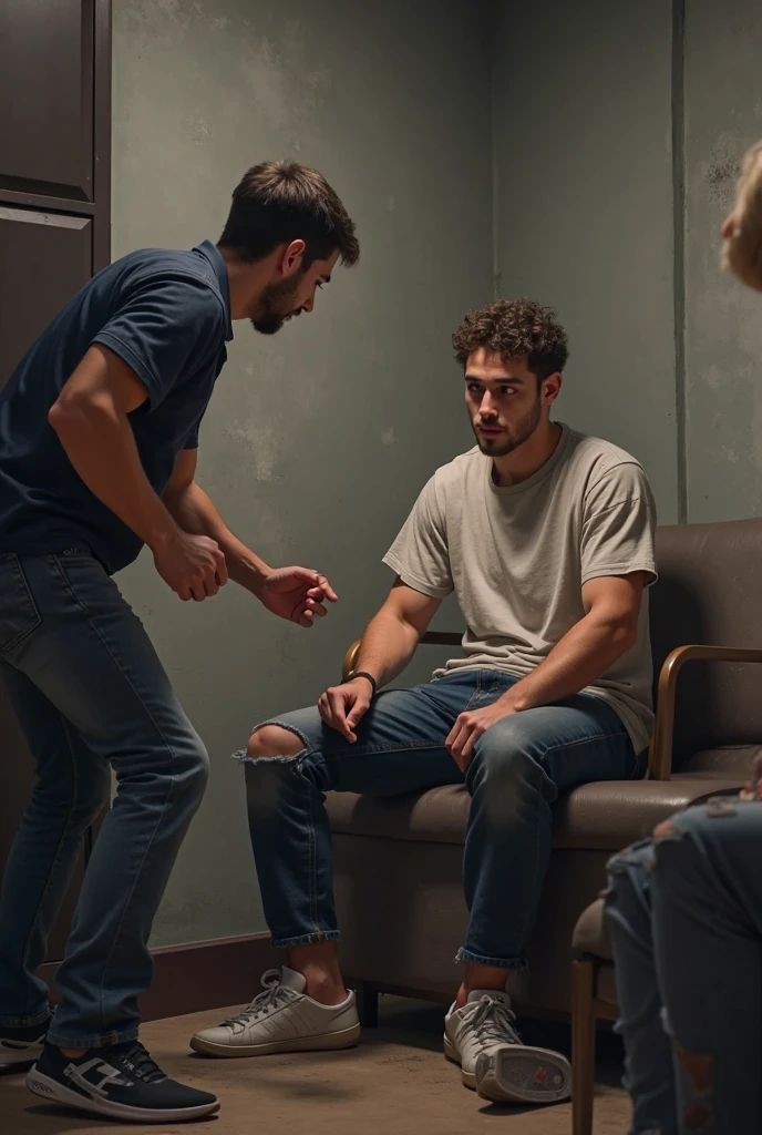 SBF, in (prison:1.2), leading a group discussion with fellow inmates,original,Sam Bankman-Fried, often referred to as SBF, is known for his casual and unassuming appearance, typically seen in simple T-shirts and shorts, a stark contrast to the typical corporate attire of financial executives. He has a youthful look, accentuated by his curly hair and often a relaxed, approachable demeanor.