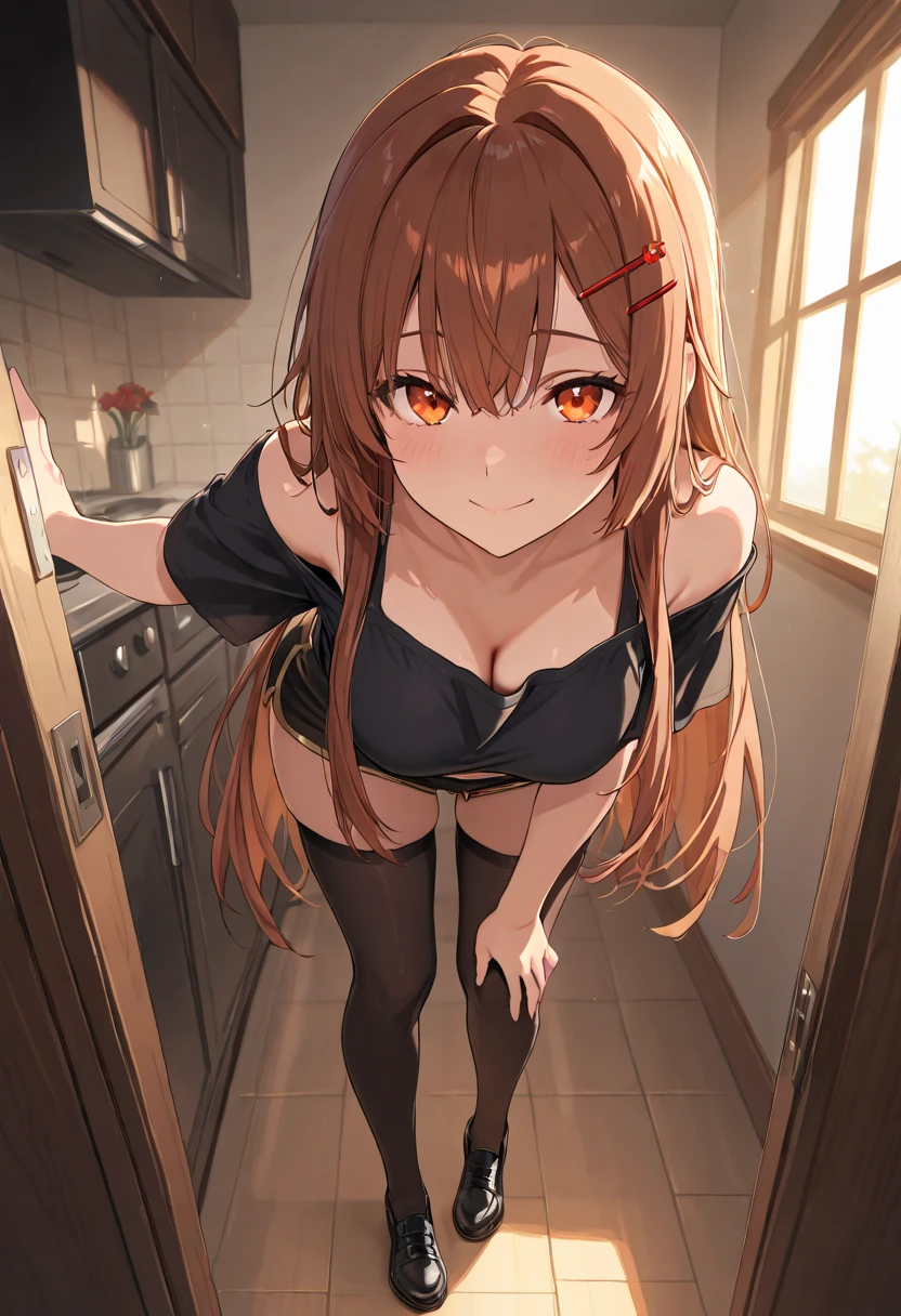 anime, highly detailed face, smooth eyes, highly detailed background, perfect lighting, full body, 1girl, solo, Asuna Yuuki, asuna, indoors, black heels, black thighhighs, light brown hair, bedroom, absurdres, high res, ultrasharp, 8K, masterpiece, looking at viewer (sexy pose:1.2), black thighhighs, brown eyes, very long hair, (full body:1.5), naked, nsfw, ecchi, horny, teasing, no bra, no underwear, naked, nude, wet , climax, oh_face, both hands holding breasts, squeezing breasts, breasts squeeze, on the floor on her knees, bent over forwards, leaning forward and holding breast