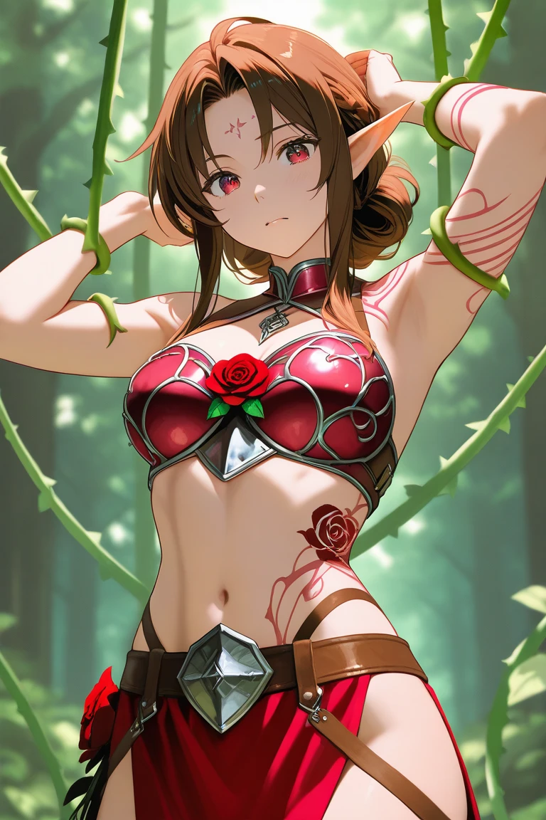 ((masterpiece), best quality, high quality, professional quality, highly detailed, highres, perfect lighting, natural lighting), Saturating a material, bandeau bikini, Temptress, Average Height, Fit, Triangular Face, Dark Skin, Strawberry Blonde Hair, hazel Eyes, Short Nose, Full Lips, Sharp Chin, Shoulder-Length Hair, Thick Hair, Top Knot, firm breasts, Clip-on earrings, burgundy velvet lipstick, Drenched with sparkling droplets, Babbling brook in a forest,Ranger Nocking an arrow and taking careful aim, Maestro, Short, Toned, Round Face, Dark Skin, Red Hair, hazel Eyes, Long Nose, Thin Lips, Round Chin, Full Beard, Bald, Side Part, A dark, foreboding swamp, filled with twisted, gnarled trees and dangerous creatures,Build a stunning, highly detailed masterpiece, Guardian of nature, adorned with floral wreaths and surrounded by animals, Belle, Average Height, in shape, Triangular Face, Tan Skin, Platinum Blonde Hair, peach Eyes, Straight Nose, Thin Lips, Prominent Chin, Shoulder-Length Hair, Curly Hair, Short Afro, full breasts, , fuchsia sheer lipstick, Printmaking, modern, Sketch, Flame