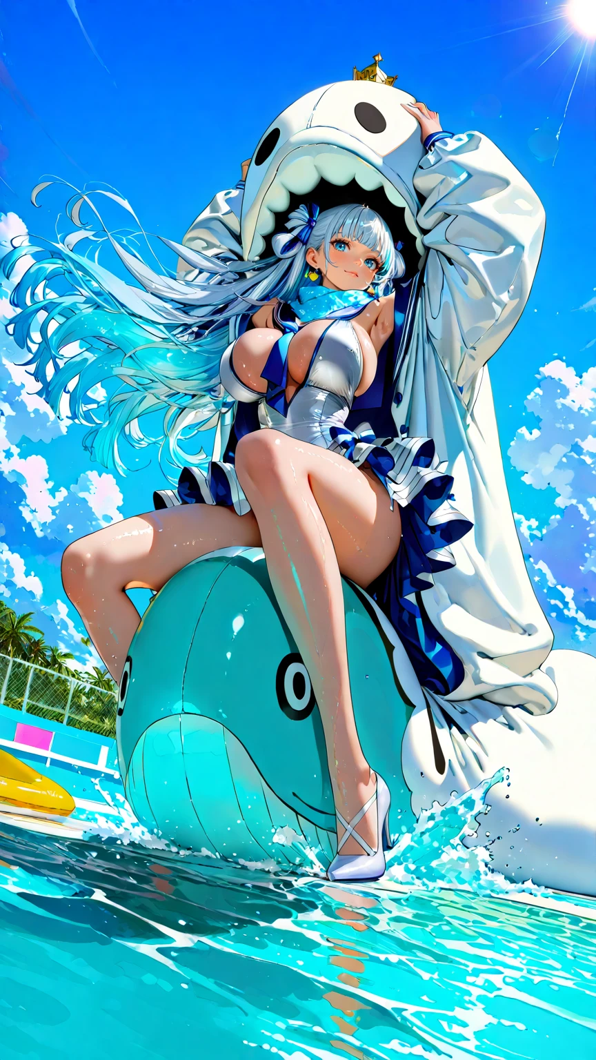 chica anime en bikini flotando en el aire, Elegante pose flotante, lying dynamic pose, !!lleno Cuerpo portrait!!, Sol. illustration, lleno Cuerpo pose, lleno Cuerpo:: Tiempo soleado::, hembra flotante, lleno pose, dramatic floating pose, anime lleno Cuerpo illustration, lleno Cuerpo portrait of a short!, lleno_Cuerpo!!, lleno Cuerpo wide shot,noelle silva,big thighs, looking back