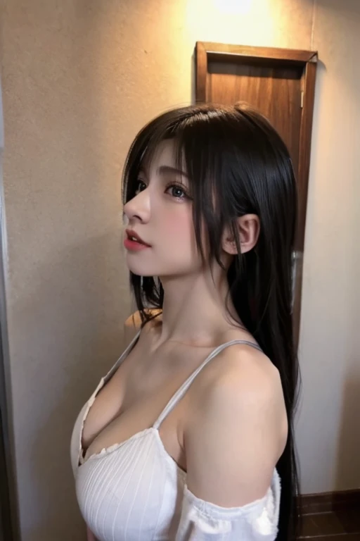 Japanese, Detailed face, Beautiful attention to detail, Beautiful lip detail, extremely Detailed face and eyes, Long eyelashes, Realistic skin texture,)((Highest quality, 8k, masterpiece :1.3)), Beautiful body slim doll, One person, (Rose))). Highly detailed face, Highly detailed lips, Detailed eyes, double eyelid, Medium chest,, Grab your chest, desire, Makeup face. Long eyelashes. ((Black hair straight)). ((Wet Skin)), ((topless)), In the room, Sex, dorsal position, how, Ahegao,whole body,
