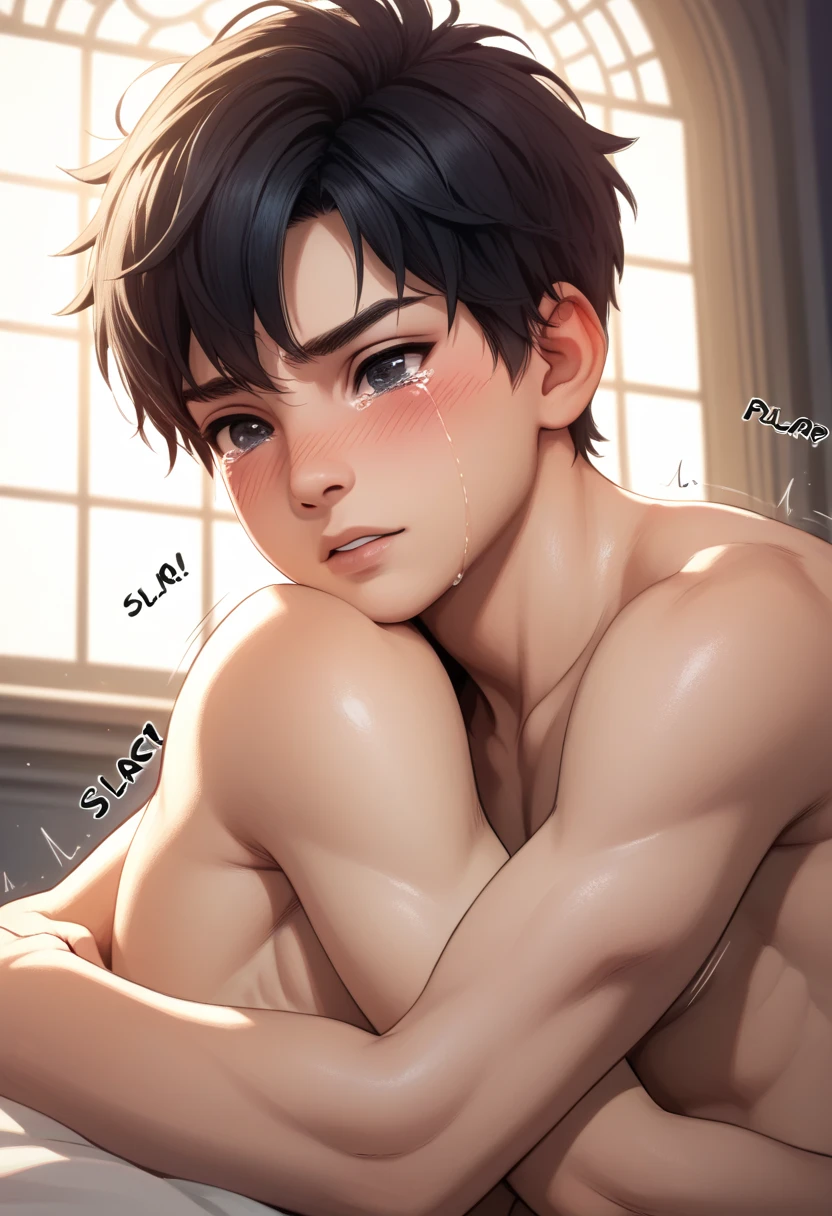 最高masterpiece、(high resolution)、anime、Adult male、Short Hair、((Highest quality)), ((masterpiece)), (detailed),Neutral face、short hair、expensive、Show your ass、Squat、whole body、skinny、naked、Thin chest、blush、lure、Open your mouth、oiled skin、Skinny body、erotic、Simple Background