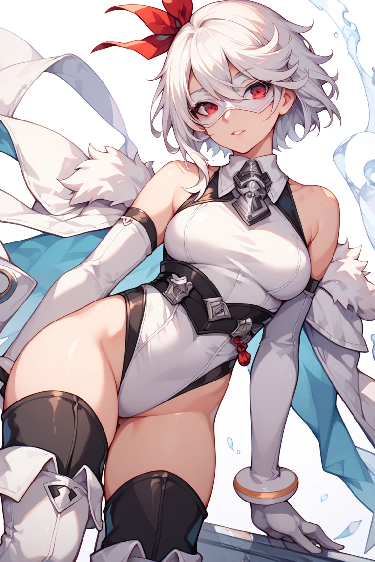 Adult woman, short white hair, cat ears, violet eyes, White superhero uniform, Sleeveless, open belly, t shirt, breeches, claws, Masterpiece, hiquality