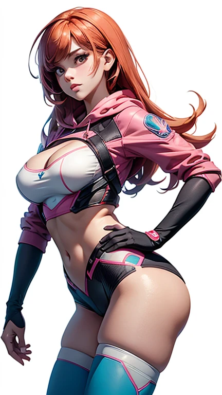 A woman wearing a pink bikini and black jacket, cyberpunk atmosphere, cyberpunk beautiful girl, smile, breasts, big breasts, sexy,