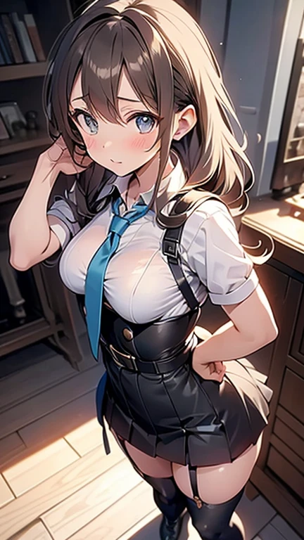 anime girl, princess with a crown on her head, in a prison, in a jail, (tied up: 1.2), expresso brown hair, bangs, bun, blue eyes, cute anime waifu , artwork in the style of guweiz, guweiz, seductive anime girl, female anime character, female protagonist, beautiful anime girl, anime girl, beautiful anime girl, cute anime waifu, artwork in the style of guweiz, seductive anime girl, female anime character, open shirt, big boobs, (slim body: 1.2), dirty torn short skirt, slim hips, thin thighs,