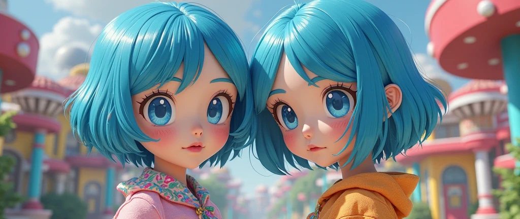 Cute cartoon Chubby girl with short hair and blue eyes