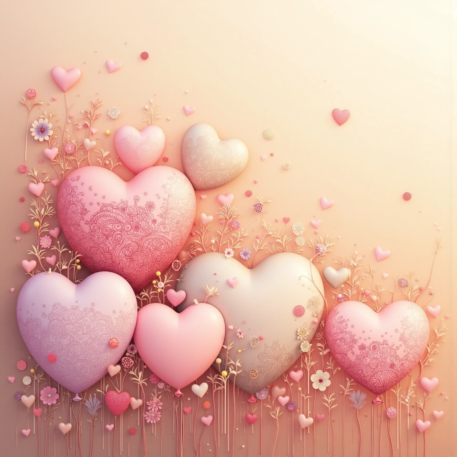  heart shaped balloons ,cute,Floating,kind,soft,pastel color,kind色合い,Warm Background,natural light,high quality in every detail,4K resolution,precise texture,realistic expression,Professional Level Work,Digital Painting,Highly painted,sexy posing wearing,best works of art on the Moon、 zentangle 