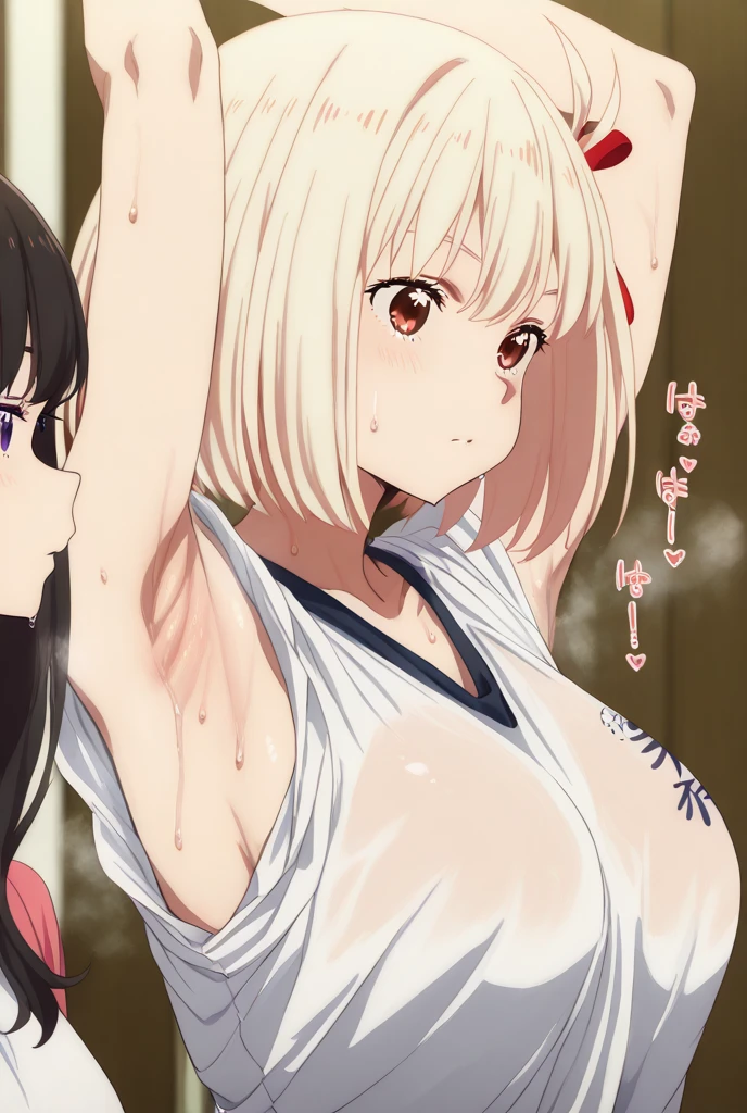of the highest quality, masutepiece, High resolution, masutepiece, 8K, high detailing, Best Illustration, Beautiful detailed eyes, Detailed detail, Two Women, 1Female in her 0s, Hyper Detail, Perfect hands, beautiful artwork, Master quality, Best Shadows, Lighting to Highlight Characters, Realistic face details, Realism, 3D Face, floating , masutepiece, Best Quality, Two girls, Bangs, length hair&shorth hair, a blond&A dark-haired,red eyes&Purple eyes, large full breasts&discreet breasts,,,,,,,erection, Summer day background, backgroung details, Width of background depth, Mature Woman, face to the viewer, Open legs, String bikini, Micro Bikini, , Small clothes, Perfect feet