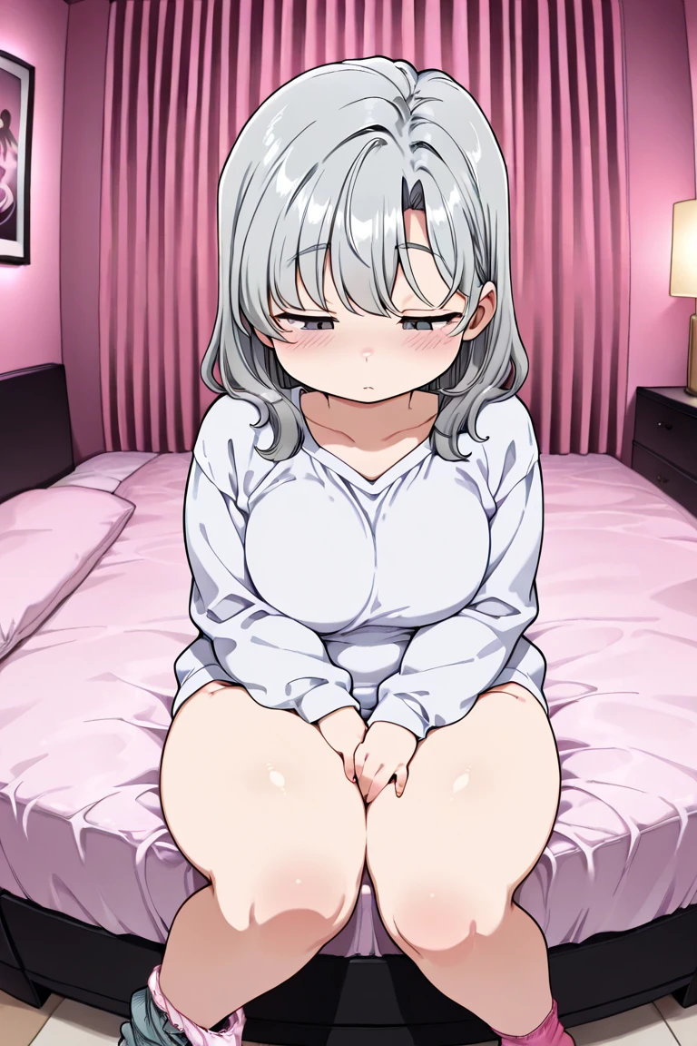 (Highest quality), (masterpiece), highly detailed, On the bed, Ichika is lying on her back with her legs spread apart, wearing a yellow knit vest and white knee-high socks over her white shirt, and her grey pleated mini skirt is flipped up. Her lower body is naked and she is climaxing, squirting, and convulsing as her body is violently shaking. With my penis fully inserted into her vagina, I violently inseminated her., whole body, Eyes that are evenly shaped, A cool look, Sleeping soundly with your eyes closed, Short Hair, She has a full head of pubic hair, Beautiful Vagina,