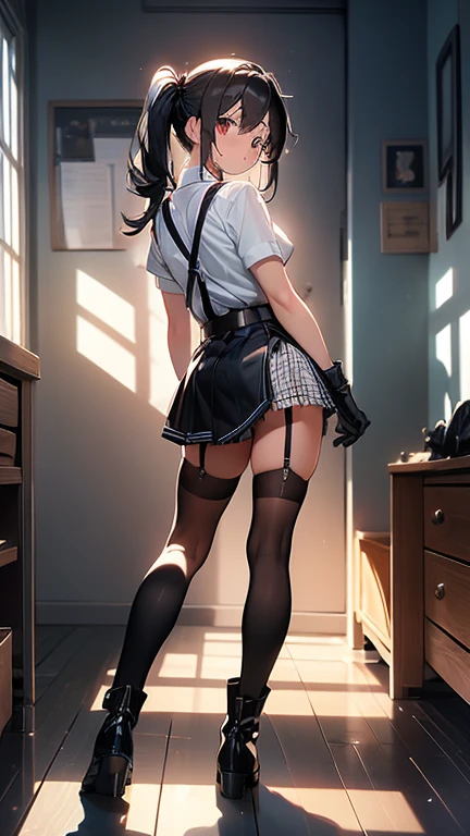 (Original Character、Unity 16K Wallpaper, Masterpiece, Best Quality, Ultra-Detailed, Extremely Detailed CG, Caustics, Cinematic Lighting, Detailed, Beautiful Detailed Eyes, solo,sexy women), Ultra High Resolution, fine skin, (strong light), classroom, from behind

oily skin,curby:1.2,sexy women, masterpiece, best quality, 1girl, cute young girl, teenager, solo, choker, short hair, black hair, (((very curly hair))), goth girl,  black eyes, elven ears, pointed ears, curvy body:0.5, ((blackmakeup, black eyeshadows, black lipstick,)),

((wearing school uniform, lifted skirt, black panties, high socks))