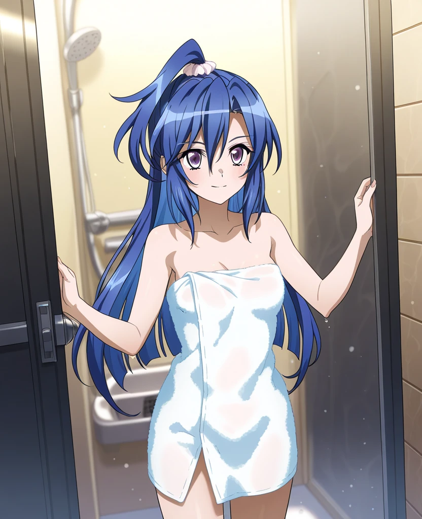 1girl, nsfw, furuderika, long hair, purple eyes, blue hair, blunt bangs, empty eyes, large breasts, nipple, Walking, Hospital, frozen, wet, crying, Naked, (1girl) , solo, Blank look, Peeing, lactation, projectile lactation