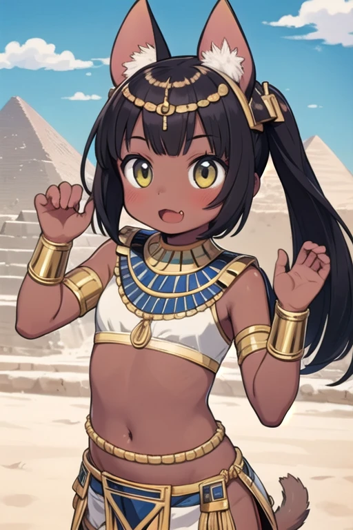 Ancient Egyptian worldview、Pyramids、Cute African Girl、Beauty in return、Eyes and faces with detailed、Naked bondage、buttocks visible、short in stature、child actor、nadia、Narrow-eyed、Anatomically correct body、Accurate drawing、A smile、超A high resolution