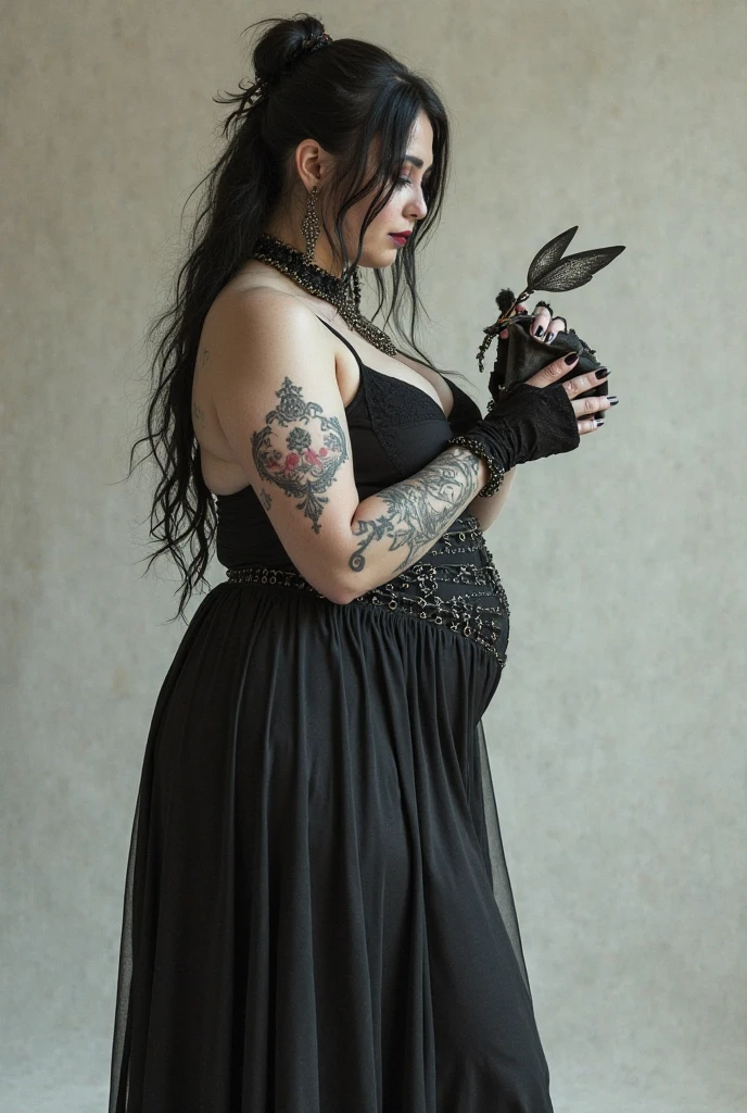 Pregnant, boy, flat chest, skinny, goth