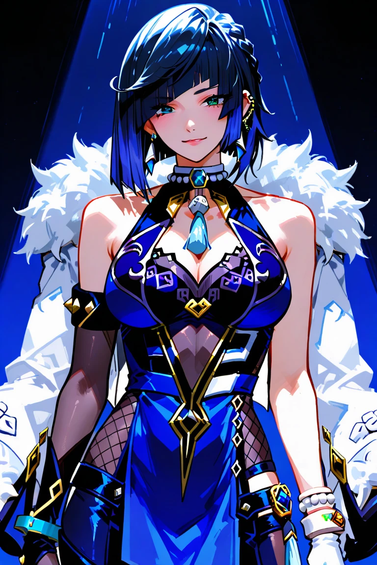 Tall girl, Short blue hair, blue eyes, Black Chinese dress, Blue inserts, open shoulders, big angel wings, Masterpiece, hiquality, high detail, HD, 4k