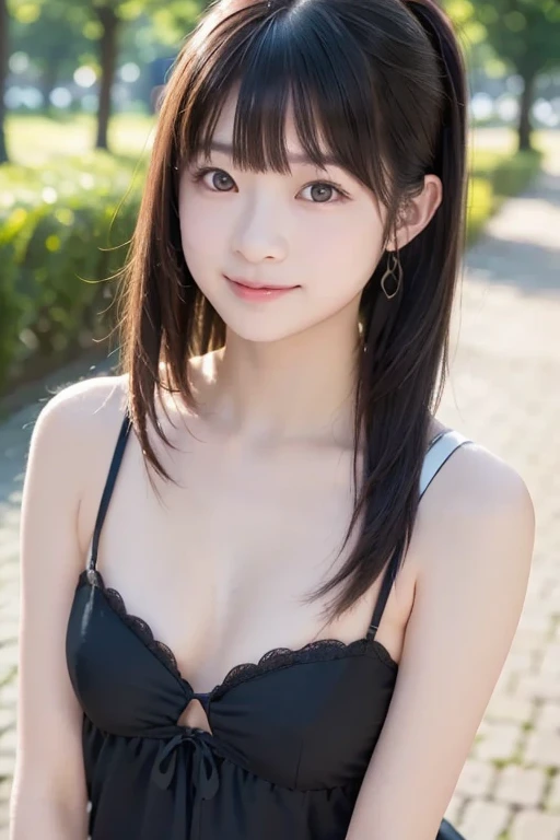 (Realistic, photo-Realistic:1.37), Unbelievably absurd, (Very detailed:1.3), 8K, (masterpiece), (Highest quality:1.4), (Ultra-high resolution:1.2), (RAW Photos:1.2), Very detailed background, (unity 8K wallpaper), 1 nogizaka girl, very cute, (bishojo:1.35), (17yo:1.4), (white, Black and pink mine fashion), (Delicate and beautiful face, eye, skin), (Beautiful dress with intricate details), Gothic Maid, (Thick black shiny hair), (Elegant frills), (Blue rose hair accessory), (Smiling for the camera), whole body, Street view, Professional Lighting, 1 Girl, (Light pink hair)、Swimwear、whole body、Beautiful eyes、White skin、Natural smile、Realistic skin texture、A delicate and slim body
