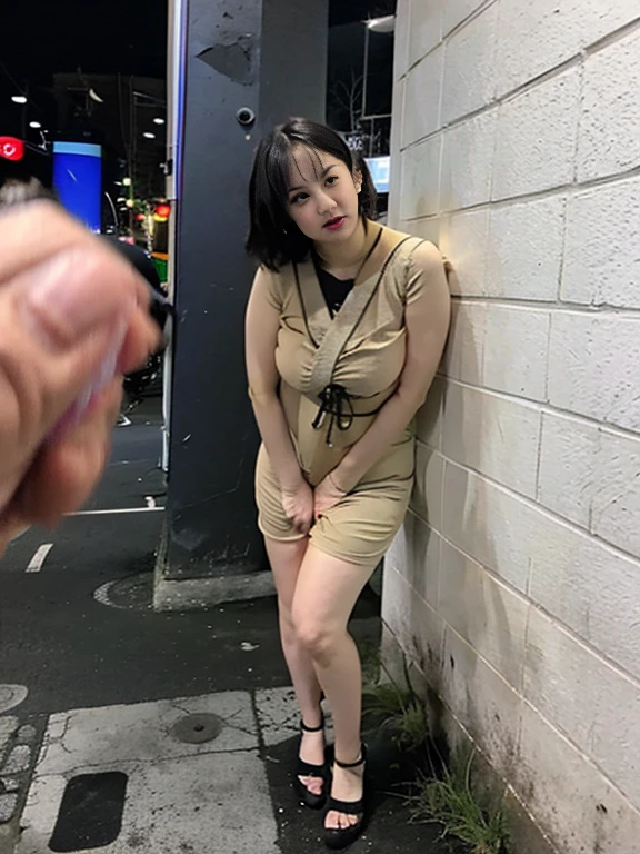 photorealistic, full body view, NSFW, night photography, best quality, masterpiece, beautiful Korean actress Bae Doona standing naked and showing her dense pubic hair in a narrow dark alley, (Bae Doona realistic face:1.3), (Bae Doona beautiful thin face:1.3), (very thin face:1.3), (messy medium short hair:1.3), (detailed alluring eyes:1.3), (pointy nose:1.3), (horny smile:1.3), (smooth skin tone:1.3), (slender body:1.3), (very very big breast:1.3), (areola protruding:1.1), (pointy nipples:1.3), (six-pack abs:1.3), (slender legs:1.3), (thigh-high boots:1.3), (showing vagina:1.3), (showng pubic hair:1.3), (very dense pubic hair:1.5), (very thick pubic hair:1.5), (very hairy vagina:1.5), (very wide open vagina hole:1.3), (dynamic erotic pose:1.3), (background is (narrow dark alley:1.3)), porn art, concept photography of street prostitution, cinematic lighting, hasselblad camera, sharp focus, narrow depth of field, editorial photo of Playboy Magazine