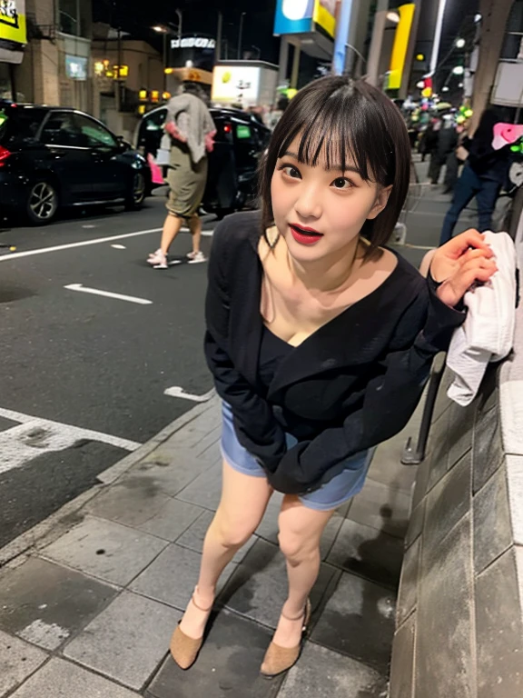 in festival、outside、At the fireworks display、Naked busty woman spreading her genitals。Foreign bodies in the genital area。