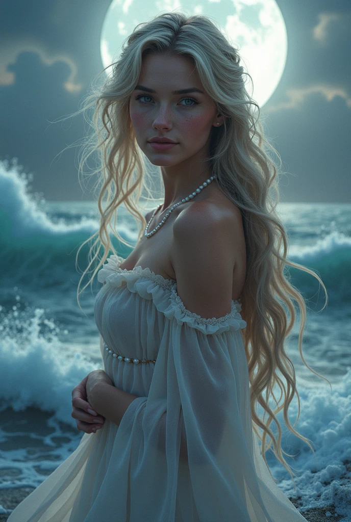 photography of a stunning girl, wearing a low cut top, (((very heavy bust))), wavy blond hair, sitting on rocks, beside the beach, looking into the camera, symmetrical eyes, symmetrical face, photorealistic, photography, path tracing, specular lighting, volumetric face light, the path traced hair, visible shadows, intricate, elaborate, hyper-realistic