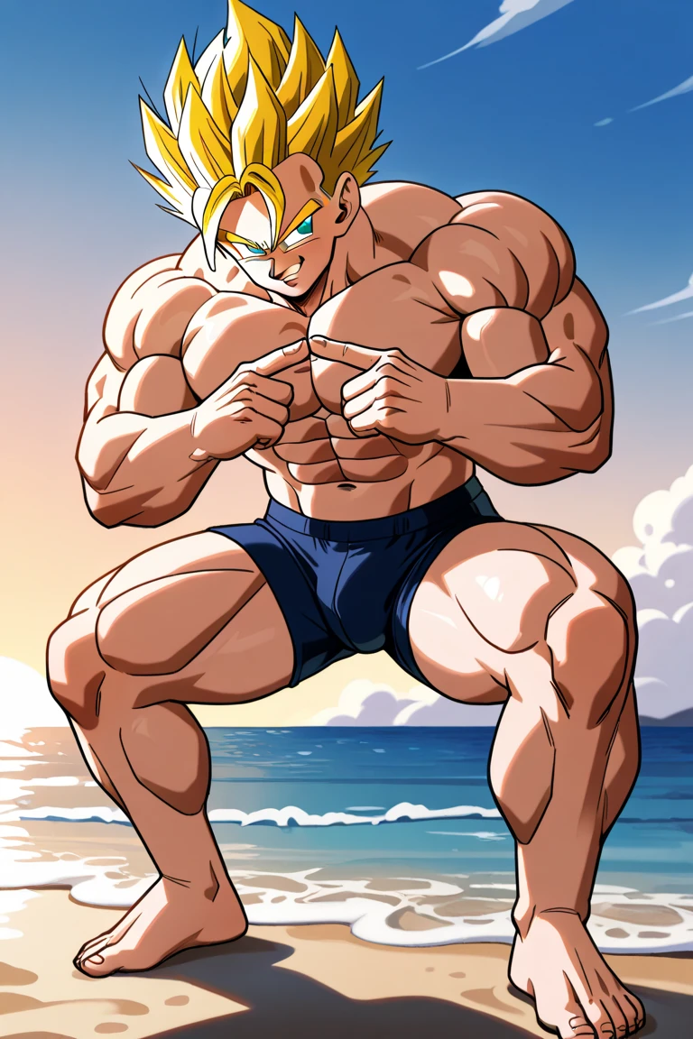 masterpiece, best quality, ultra-detailed, detailed eyes, detailed face, horikoshi kouhei, absurdres, bakugou katsuki, blonde hair, boku no hero academia, chama kou, highres, male focus, muscular, muscular male, red eyes, short hair, spiked hair, 4k quilty, beach, ( Bakugo_Katsuki, (((full body))), visible foot, barefoot, standing on the ground, sandy blond hair, red eyes, smiling face, mouth open, crossed eyes, protruding tongue, and slightly reddened face, to show enjoyment or ecstasy, looking at viewer, embarrassed, blush, hands grabbing belly, hands on belly, showing off belly, masterpiece, best quality, male focus, upper body, handsome, male, gay, mooth and sharp focus, Wet body, (((XXL down penis))), (((nsfw))), (((Breeded))), (((emphasizing the extraordinary size of pregnant belly))), (((36 months pregnant))), (((pregnant belly))), (((Impregnated))), (((nsfw))), (((giving birth to semen))).