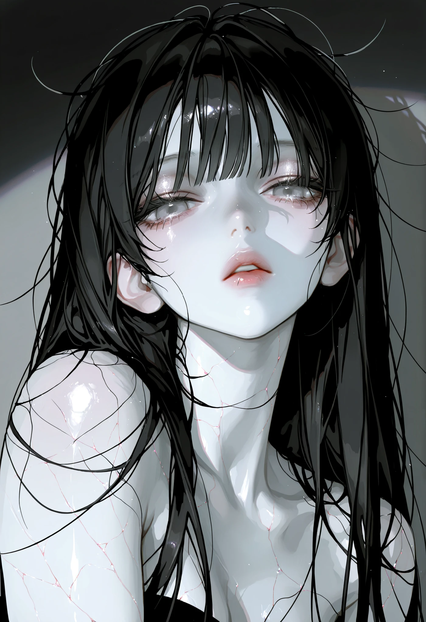 Highest quality, (Background details), High Contrast、naked、 Approaching on all fours、Female organ、Blood、red、whole body、Super beautiful girl, Detailed original illustrations、functional、Looking into the camera、Twin tails、Black Hair、Bloodだらけ、Stalker、Delicate face、attractive、Villainess、sexy、Real breasts、Crazy Smile, Crazy Eyes、 Beautiful line art