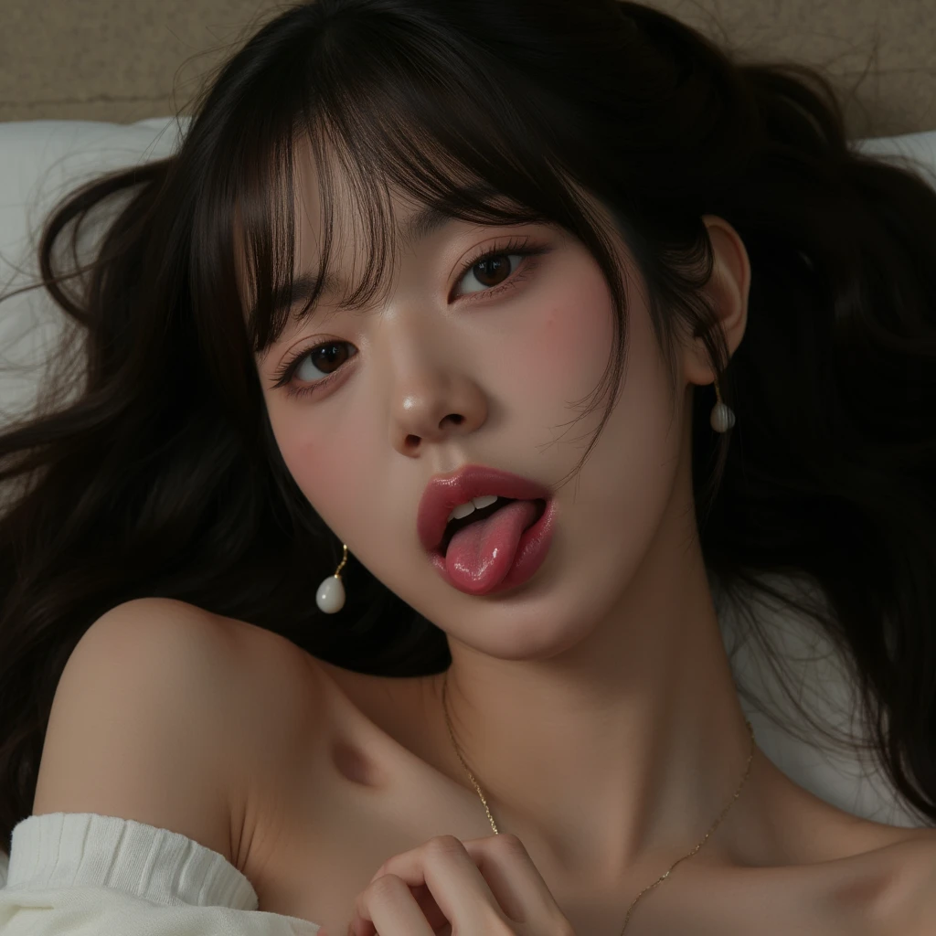 highest quality、masterpiece、girl 1、Super detailed brown hair、blunt bangs Ahegao、stick out tongue、Drool、salivate、saliva、Drool、Drooling SEX in、play sex、sex、Sprinkle sperm、large amount of sperm、drenched in sperm、intense sex face is close、Facial Close-up pillow、sheets