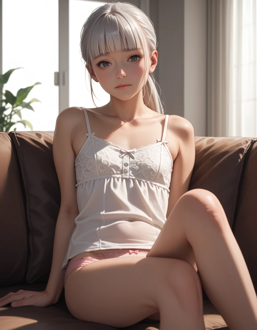 ((Realistic, Best quality, 8K, Masterpiece: 1.3)), Clear Focus: 1.2, 1Girl, Perfect Beauty: 1.4, Slender Figure: 1.4, (Smiling: 1.8), (Closed Eyes), (((Skinny Girl))), ((Thin Thighs: 1.4)), (Small Hips: 1.4), (Narrow Waist: 1.5), ((Large Breasts: 1.4)), ((((Sleeping In Bed: 1.4)))), ((((Spreading Legs Wide Open: 2)))), ((Wearing Erotic Lingerie)), (Symmetrical Face), Ultra-Fine Face, Fine Eyes, Double Eyelids, White Lingerie, ((((See Through Bra: 2)))), (((No Bra))), ((White Stockings)), ((Pubic Hair: 1.4)), White Choker, Earrings, Short Hair, Camel Toes, (Small Beautiful Nipple:1.2), (White Hair:1.5), Soft Light, Beauty Lighting, (Skinny:1.8), Shiny White Skin, (Gorgeous Jewels:1.2), Short hair, ((Female Pubic Hair: 1.6)), (Big Areola: 1.6)