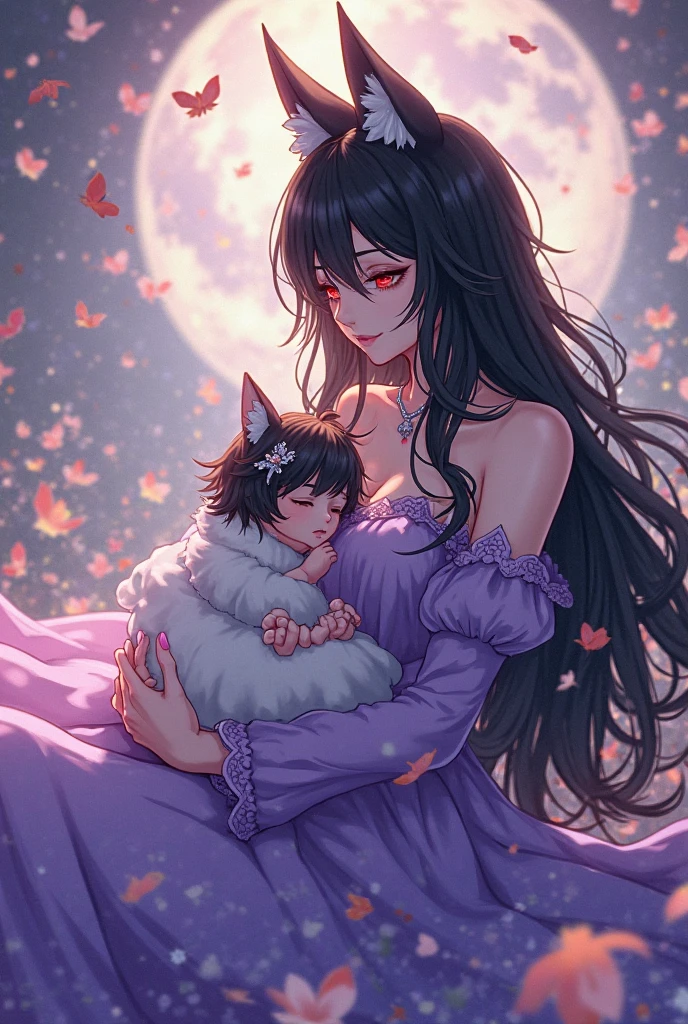 ahri( league of legends) holding a newborn baby, her little baby