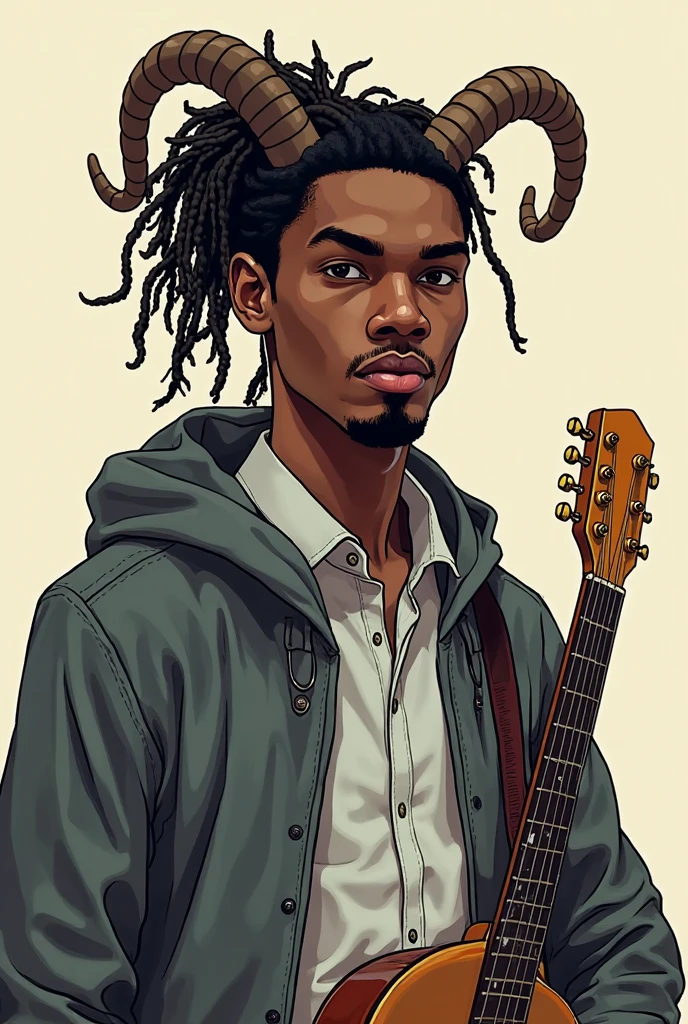 (((Homem preto, pele preta))) ,assymetrical,(((sem Camisa))), (((Tatuado))), cabelo blackpower,eyeglass, acoustic guitar, luminosidade, noite, town square, Beautiful image, High detail, (((best quality))), RGB, roqueiro, Cidade, menino preto, (((atraente))),pele negra,(((Asymmetric)))