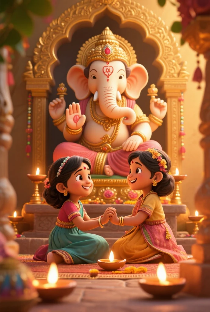 Ganpati bappa pooja of cute girl