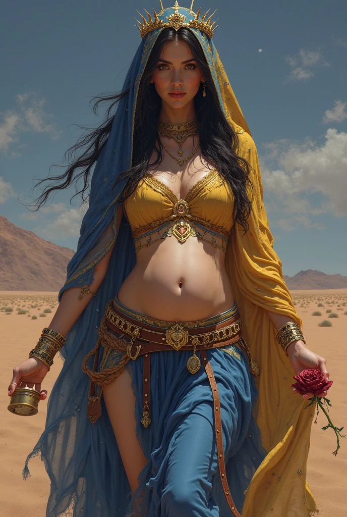 (masterpiece), cartoon, best quality，(photo_(medium):1.0), by Antonio J. Manzanedo, by Jeremy Lipking, lightning, in a surreal sand desert landscape, painting style with watercolor, Brushstrokes, black  eyes,colorful，vibrant colors,1 ultra hot gorgeous woman, princess jasmine from Disney Aladdin.