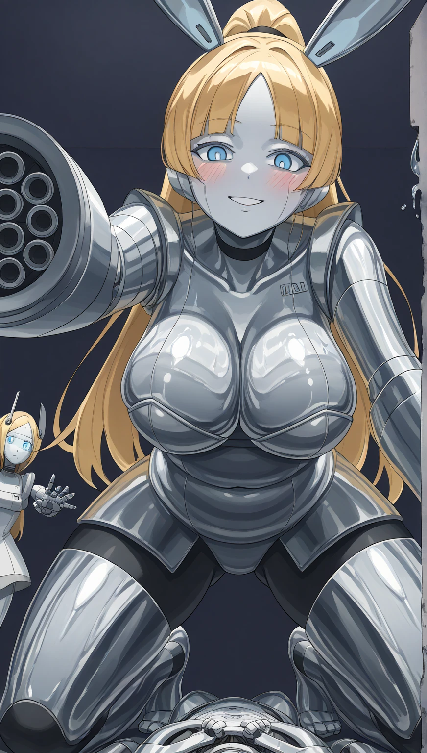 anime porn Eggmantec,Robot with big breasts and big chest mechanical aura,big breasts and big breast robot)) mechanical arm, with long blonde hair, , wide hips, thick thighs, huge ass, huge huge natural breasts, shiny skin, grab your chest, (shy blush:1.4) Intense breast rubbing Assaultron Sex, sex machine hentai Grinning humanoid pervert robot Futanari