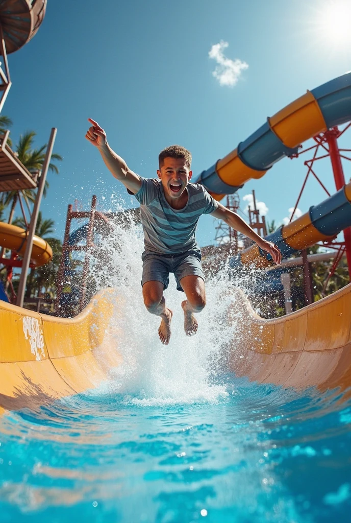 President Andres Manel happy in a water park 
