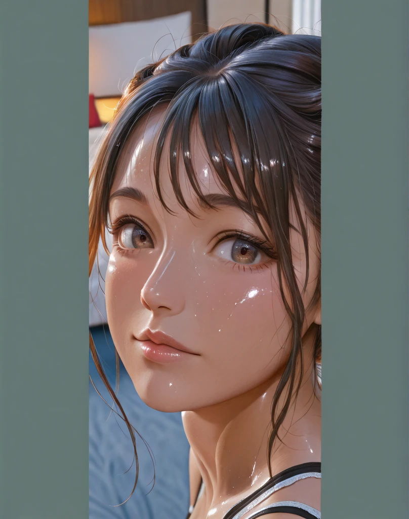 hightquality、hight resolution、​masterpiece、foco nítido、photographrealistic、Raw photography、lighting like a movie、Photorealistic full body portrait of stunningly beautiful woman、Focus from the waist up、heavy make-up、red blush、embarrassed from、Black eyes、Highly detailed brown eyes、Detailed symmetrical realistic Asian face、Highly detailed natural textures、A dark-haired、short-haired、ighly detailed、finely detail、richly colored、ultra realistic textures、dramatic  lighting、watching at viewers、model shoot tyle、cowboy  shot、dynamicposes、A room in the office、Business suits、Detailed hand depiction
