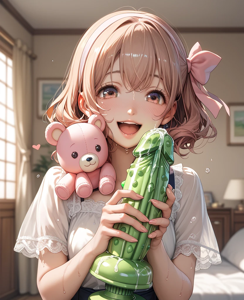 score_9, score_8_up, score_7_up, (anime colors:1.2), inukaikomugi, upper body, indoors, bathroom, small breasts, petanko, kneeling, smile, blush, nose blush, handjob, 1 boy, penis, erect penis, looking happy, 