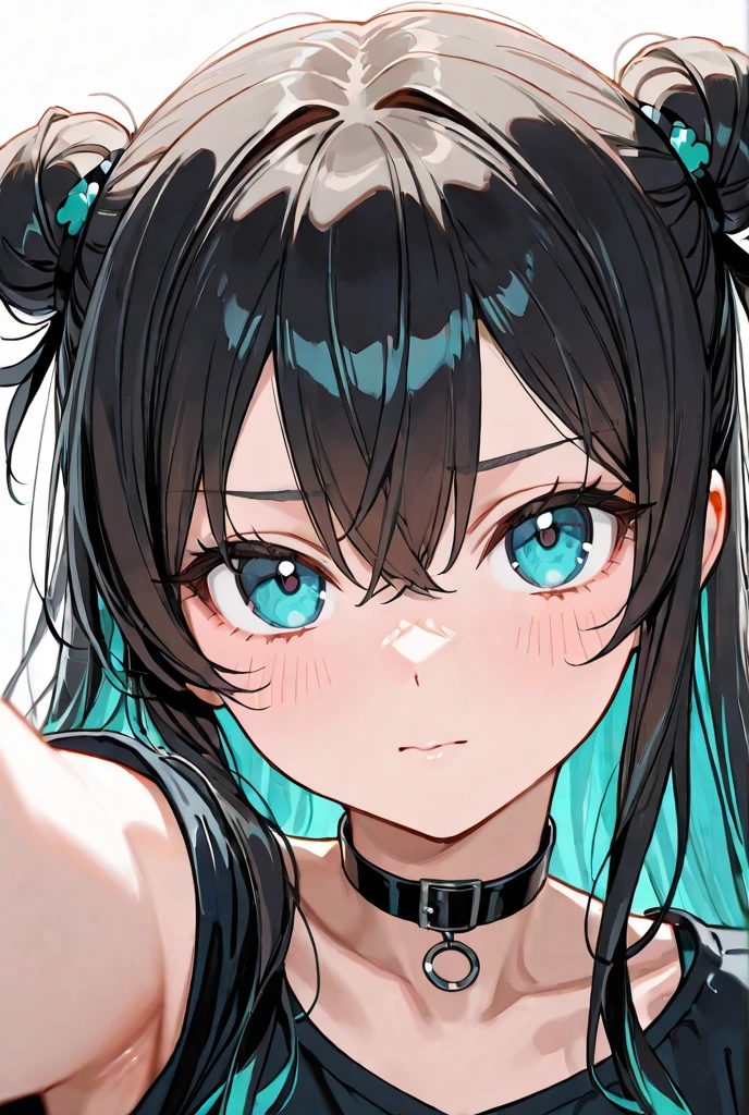 One Girl、blue eyes、White Line Gradient Hair、Bangs are straight,Detailed Background, masterpiece,Small ???????、 Highest quality, smile, ornament,Portraiture, Blue Neon, Glowing Eyes, Highest quality, ((Expressionless))、Get angry、Frowning、One Girl,(((Beautiful black hair color)))、(Emerald Blue Eyes:1.5), , Yellow hair growing on the eye, (?????????????:1.2), break looking at viewer, break indoors, break (masterpiece:1.2), Highest quality,High resolution, (shape:0.8), (Beautiful and beautiful eyes:1.6), Highly detailed eyes, Perfect lighting, Detailed CG, (Perfect hands, Perfect ???????)Haa、Embarrassing expression(1:2)、Rough I breatheing、(((White Background)))、White Background、Red face、blush、Embarrassing、((Vtuber model)),whole body、I breathe、Life-size model、panic、Platform boots、panic、((whole body))、Perfect hands、Perfect hands、Platform boots、Enamel Hair、Patent leather boots、Enamel Setup、Black patent leather tight jacket、Black patent leather tight skirt、Shiny Hair、Serum、Shiny、(((Shiny Hair)))、Shiny Hair