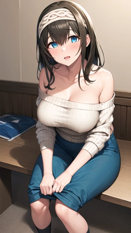 (masterpiece:1.6),(best quality1.6), (ultra high res1.2,perfect proportion,(dark hair:1), ( black hair:1),(beautiful Busty breasts:1.5), (beautiful woman:1.4),a woman,(medium hair:1.2),a mole around the mouth,(blush:1.2),(kissy face:1), ready to kiss,(sexual ecstasy face:1.4) ,(aroused:1.4),(embarrassed:1.4),(squinting:1.4), (sweaty:1.2),closed eyes,(beige V Neck Sweater:1.1),(school uniform:1.1), (upper body shot:1.3), shoot from front,close-up, (looking viewer:1.4)