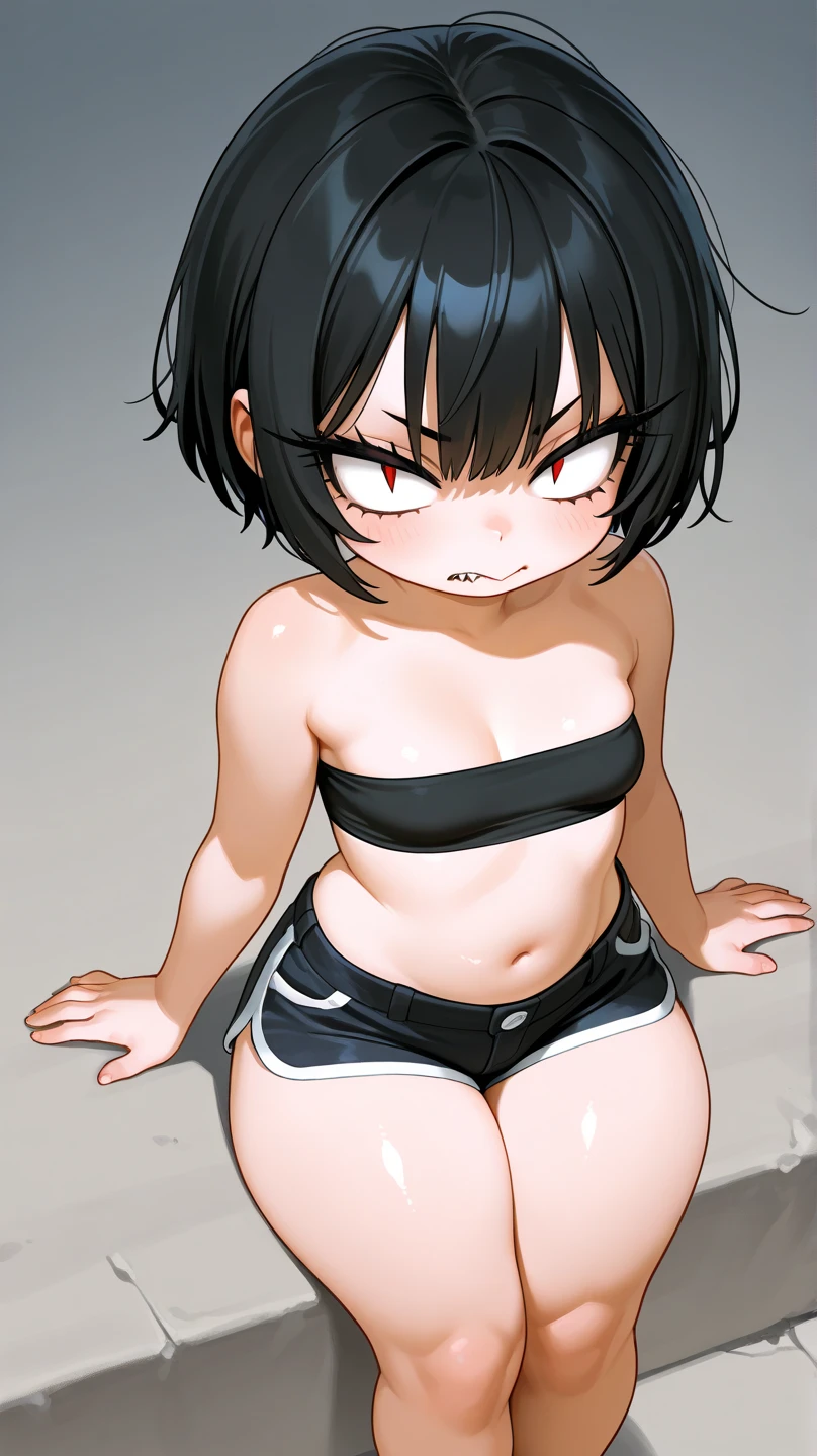 1girl, solo, sketch, line art, cell shading, simple_background,
standing, groin, thighs, crop top, white panties, looking_at_viewer, blush, :o, skindentation, choker, shiny_skin, skin_blush, gradient_eyes, long_eyelashes, @_@, tremble, motion_lines, hips, thighs, stare, arms_behind_back, ?,
<lora:homebrew_mdf_an-000006:0.1>, <lora:homebrew_valtor_many:0.1>, <lora:homebrew_ratatatat_sharkgirl:0.8>, black_hair,
