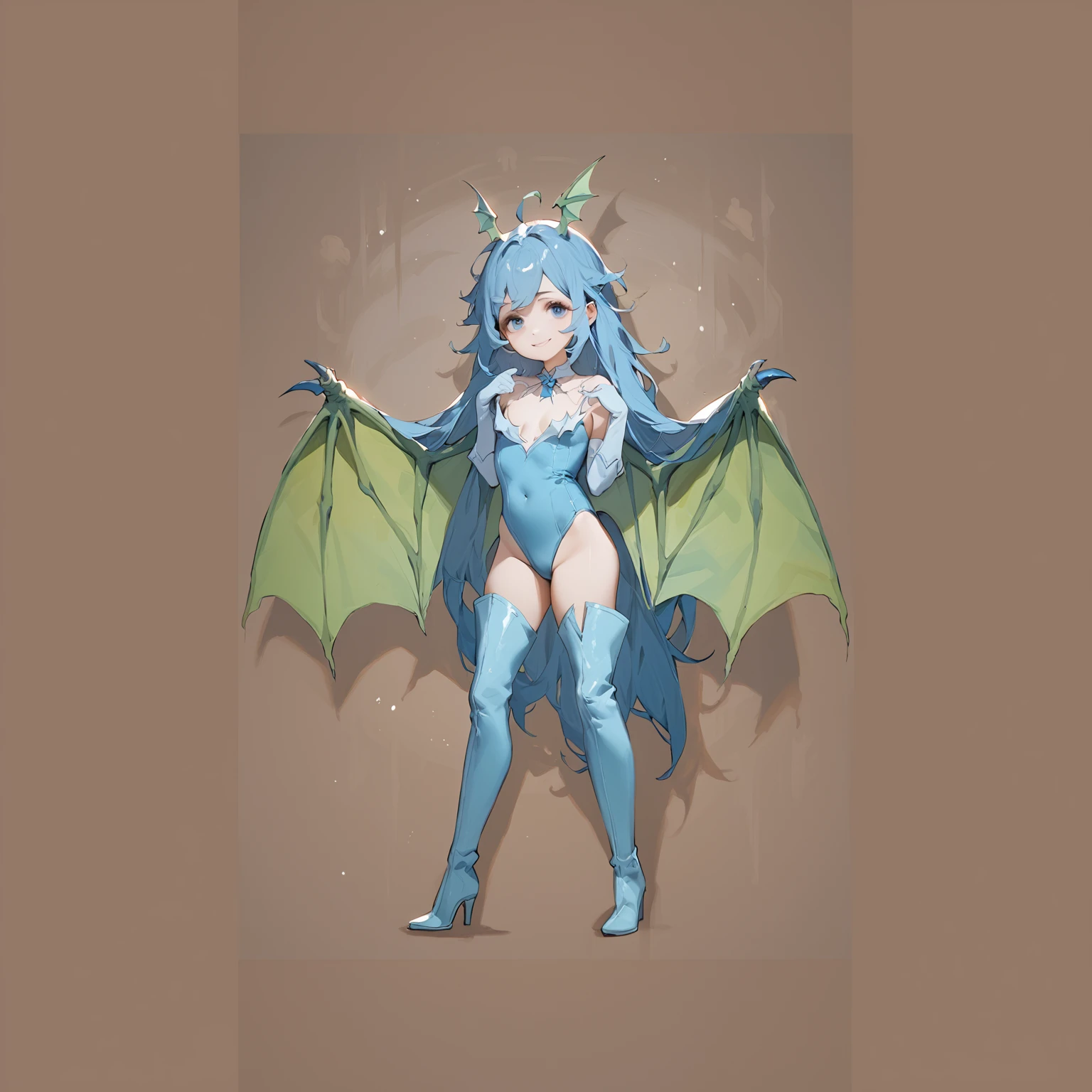 ((Highest quality、unity 8k wallpaper、32k、masterpiece、Very detailed、Ultra-high resolution、Ultra-high resolution、 Very detailedな顔, RAW Photos, Professional, Ultra-fine painting, Anatomically Correct Dragon Girl)) Yui Kotegawa transforms into a Blue Dragon, kotegawayui, long hair, Yellow Eyes, ((Reptile Eyes))、mouth with sharp fangs,、(((Impressive lizard tail extending from tailbone))) 、(((Giant blue bat wings growing from the shoulder blades on his back)))、((Dragon legs with sharp claws、Covered in fine scales from the toes to the thighs、Covered in fine blue scales from fingertips to shoulders、Long nails on the fingertips))、Nipples are fully visible、(The boundary between the scales and the skin is unclear)、((A small fin on the spine that continues to the tail))、
