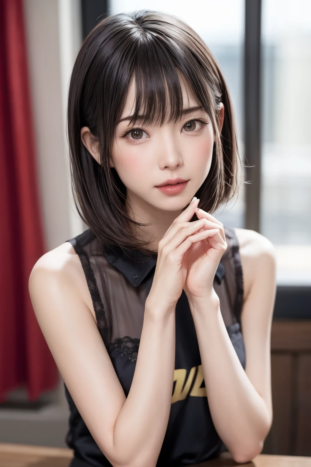 female、solo、cute、Idol face、Baby Face、(slim、Flat Body:1.34)、 (Headshot closeup)、(((Houndstooth Check)))