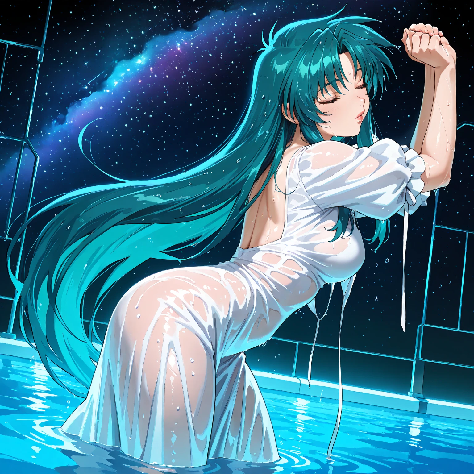 (score_9, score_8_up, score_7_up), lum, solo, long hair, breasts, dark blue eyes, eyeshadow, dark green hair, bangs, tiny tiger-stripped horns, aqua hair, tsundere, 4k, intricately detailed, source_anime, in a (corridor, lugubrious dark alley:1.3), hearts, naked, soap, ((sexy eye contact)), parted lips, kneeling, Ass up, nsfw, ((licking pussy)), wet skin, showing off her body, dreamy eyes, sweaty skin, arching back, fit body, thick thighs,, thin waists, godrays, shower tiles, rain, wet exterior, steam, rain, view from above, chairs, g0thicPXL, GTA,