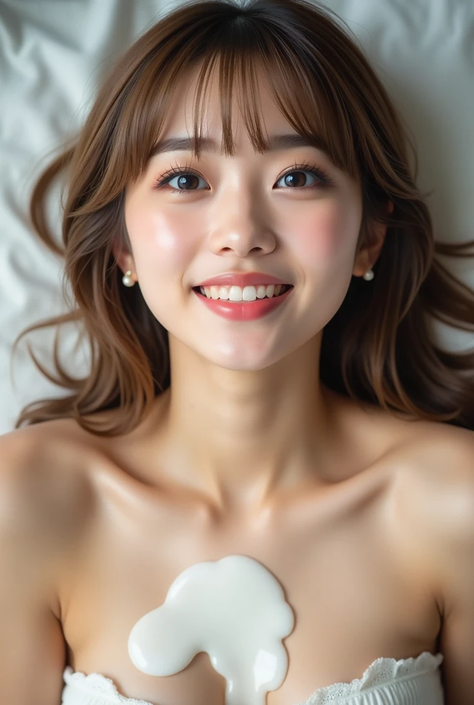 ((best quality:1.4,masterpiece)),((16k,RAW photo)),((realistic, photo realistic)),(ultra-detailed, detailed face, detailed skin texture),(professional lighting, professional photography), 1 girl, solo, large breasts, short hair, light brown hair, gray eyes, classroom, nsfw, naked, (missionary position:1.3), pov, 1boy, penis, sex, (lying on froor:1.2), steam, sweat, (overhead shot:1.2), sexually excited, upper body, (cum facial:1.3)