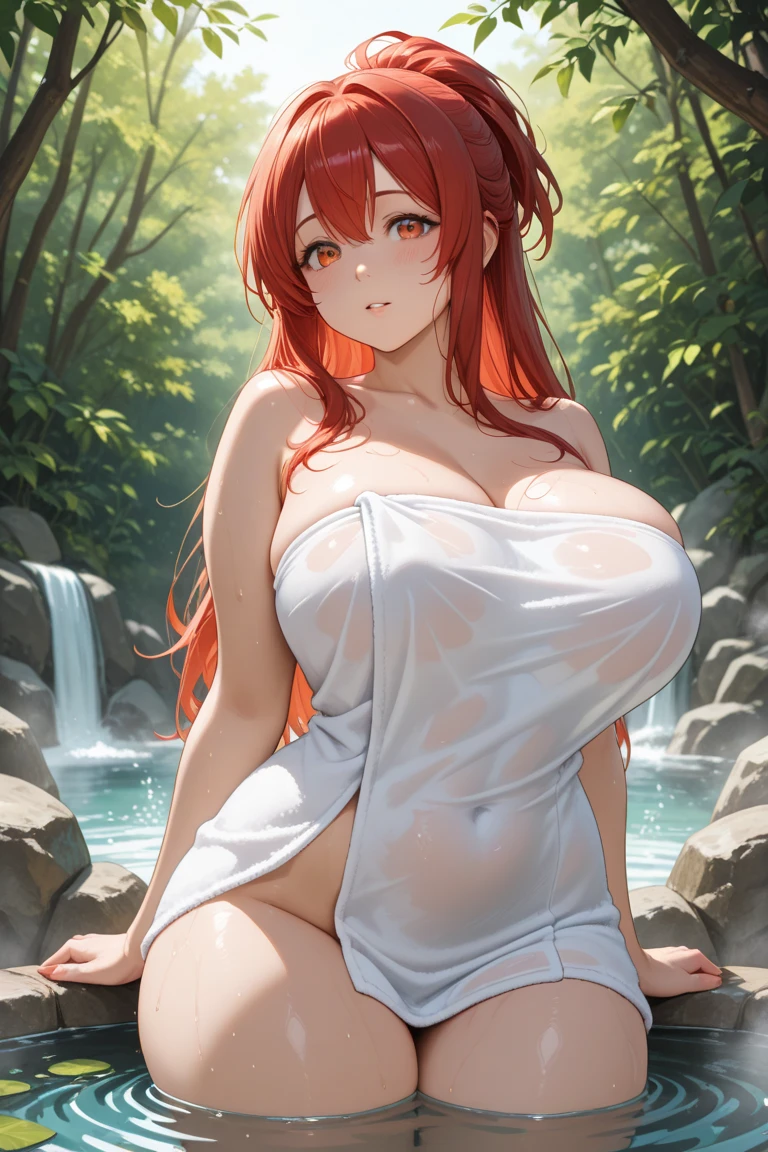 masterpiece, highest quality, Medium wide shot、cowboy shot、NSFW、prostitute、naked men and women、1 mature woman、(aty, long hair, blue eyes, red hair、hair between eyes)、((big breasts、huge breasts、big areola、erect nipples))、 (((Full naked、nudist)))、 ((pubic hair、hairy、pubic hair、pubic hair))、One Naked Man、One、(Stand up straight)、vagina、penis、naked men and womenが並んで立つ、strong man、smiling、looking at the viewer、