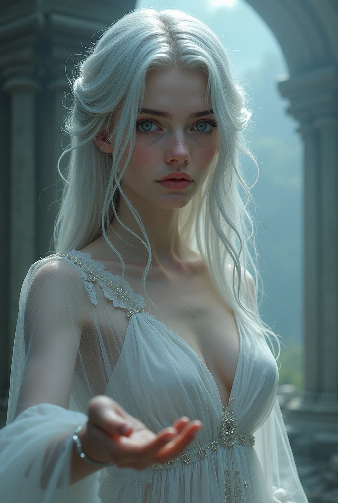 nsfw, In a mysterious and enchanting realm, a murky fog envelopes the scene, as if concealing something profound. by alex1shved Amidst this fog, a figure emerges, a young girl with flowing silver hair and eyes that glimmer with an otherworldly luminescence. White dress,The image captures her delicate yet powerful presence, her ethereal beauty contrasting with the darkness that surrounds her. The misty atmosphere adds to the enigmatic and dreamlike quality of the artwork, giving it an almost surreal feel. The painting, skillfully executed, showcases intricate details and vibrant colors that bring the scene to life. It invites us to delve into the bewitching world of this anime, where memories are shrouded in layers of uncertainty, waiting to be unraveled. by alex1shved