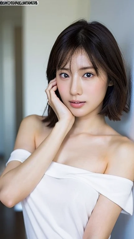 (1 girl, Girls,Small breasts, Short Bob Hair, White bra, panties), Fair-skinned, Glossy Lips, skinny, Body Type, Delicate and sexy collarbone, Highest quality, RAW Photos, Realistic, face, Incredibly ridiculously beautiful girl, cute, Depth of written border, High resolution, 超detailed, detailed, Very detailed, extremely detailed eye and face, Sharp pupils, Sharp focus, Cinema Lighting