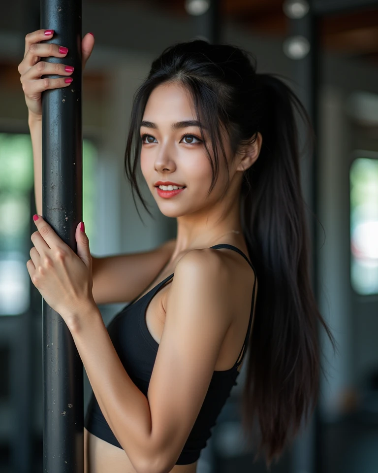 Young Thai woman, Fit physique, fitness physique, portant de la lingerie noire sexy, watch on the canapé, les jambes ouvertes, corps sexy, (8K), (best quality), (chef-d&#39;artwork:1.3), (realistic), (Photorealistic:1.34), ultra-detailed, [Beautiful detailed eyes], (sourire), (sourire), (beautiful detailed nose), [cheveux blonds très longs], (haut court), lingerie noire, (superbes seins taille normale), (gros plan), profondeur de champ, full body view, sitting on the sofa, legs spread, montrant l&#39;entrejambe, pieds en l'air